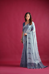 Grey Woven Design Mul Pure Cotton Chanderi Saree - sareeswholesalers